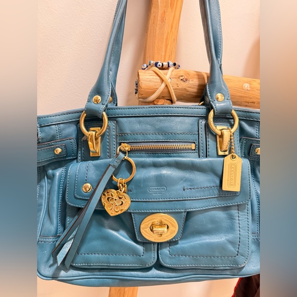 Coach Teal Hampton Lindsay Satchel Bag Vintage Leather Satchel Bag. - Picture 2 of 16